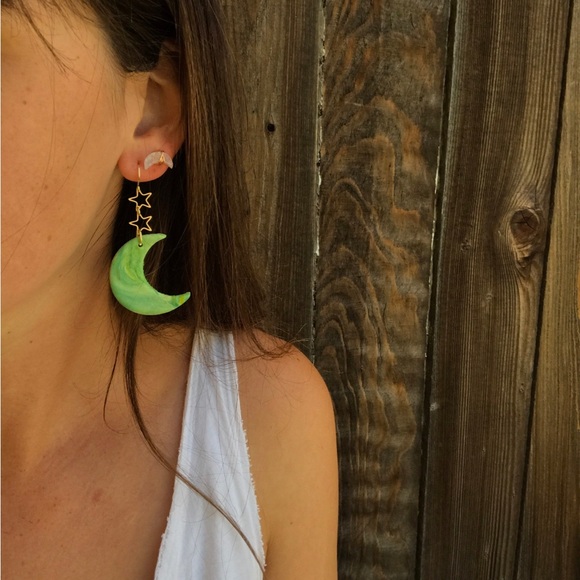 Handmade crescent moon earrings - Picture 1 of 2